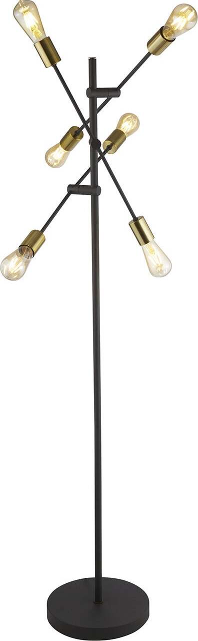 Piantana-Industrial-Nordico-Armstrong-Acciaio-Nero-Ottone-6-Luci-E27