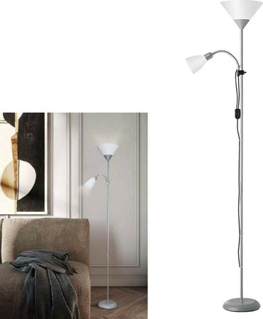 Piantana-Lampada-Da-Terra-2-Porta-Lampadina-Attacco-E27-Per-Casa-Ufficio-Silver-Universo