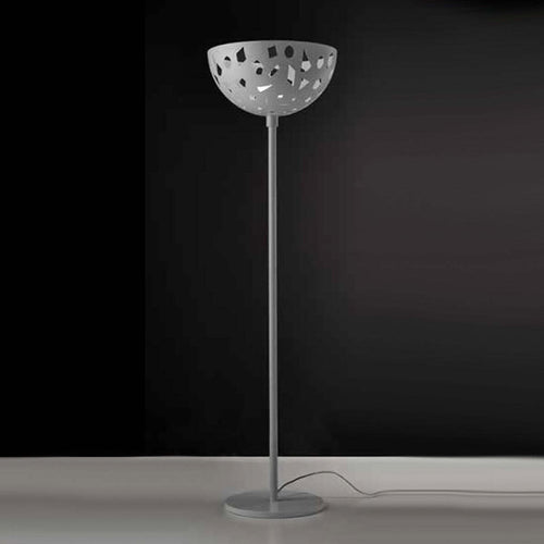 Piantana-moderna-Illuminando-GEO-TE-C2-LED-lampada-terra-metallo-bianco-grigio-sabbia-mezza-sfera-traforata-interno-E27-H178