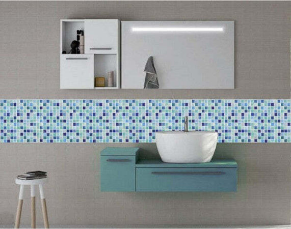 Piastrella-3d-Mosaico-Mattonella-Parete-Ritagliabili-Murali-Adesivi-30x30cm-Celeste