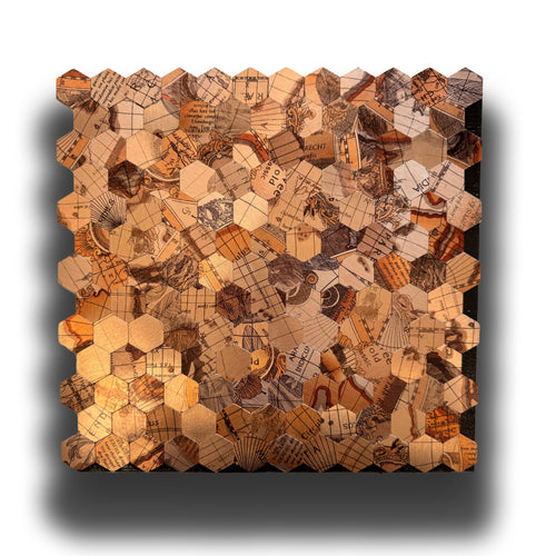 TOP! Piastrella autoadesiva in vero alluminio serigrafato esagoni OLD MAP 30x30cm (sp. 3mm) color RAME - Eternal Parquet