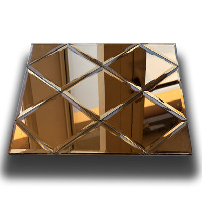 TOP di GAMMA! Piastrella autoadesiva in VETRO lucido ROMBI 30x30cm (sp. 3mm) color ORO, idrofobo. - Eternal Parquet