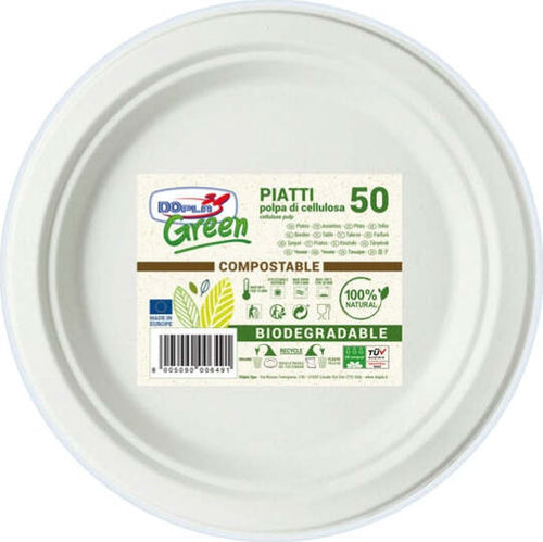 Piatti piani - diametro 220 mm - biodegradabili - Dopla Green - conf. 50 pezzi Casa e cucina/Stoviglie/Stoviglie monouso/Piatti Eurocartuccia - Pavullo, Commerciovirtuoso.it