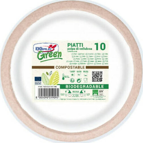 Piatti piani Twin - in polpa - D 22 cm - Dopla Green - conf.10 pezzi Casa e cucina/Stoviglie/Stoviglie monouso/Piatti Eurocartuccia - Pavullo, Commerciovirtuoso.it