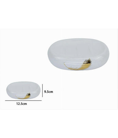 Piattino Per Sapone In Ceramica Bianca Con Piuma Oro Portasaponetta Bagno 59896