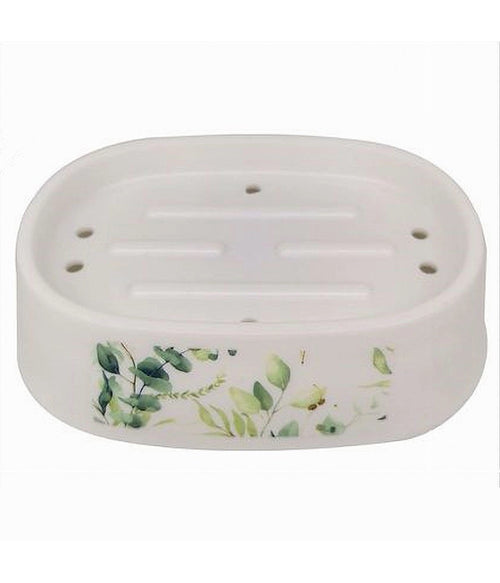 Piattino Per Sapone Porta Saponetta Decorato Fiori Foglie Accessorio Bagno 87056