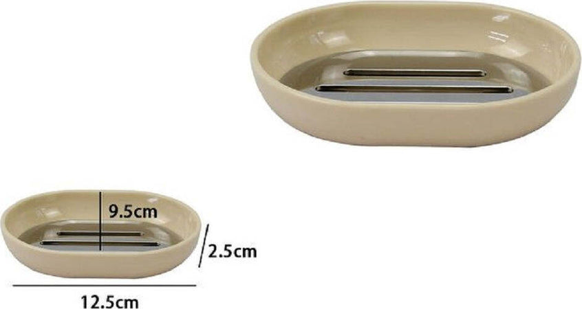 Piattino Porta Sapone Saponetta Beige Silver Accessori Bagno 12.5 X 9.5 Cm 79883 Casa e cucina/Bagno/Accessori e biancheria da bagno per bambini/Accessori/Dosatori e porta accessori/Piattini portasapone Trade Shop italia - Napoli, Commerciovirtuoso.it