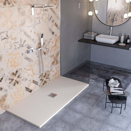 Piatto-Doccia-Mineralmarmo-effetto-pietra-made-in-Italy-scarico-centrale-colore-Crema-modello-AMALFI