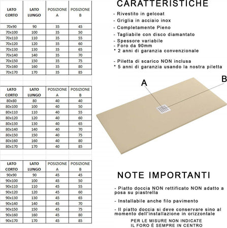 Piatto-Doccia-Mineralmarmo-effetto-pietra-made-in-Italy-scarico-centrale-colore-Crema-modello-AMALFI