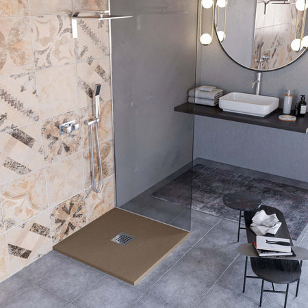 Piatto-Doccia-Mineralmarmo-effetto-pietra-made-in-Italy-scarico-centrale-colore-Marrone-modello-AMALFI