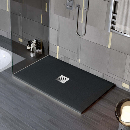 Piatto-Doccia-Mineralmarmo-effetto-pietra-made-in-Italy-scarico-centrale-colore-Nero-modello-AMALFI