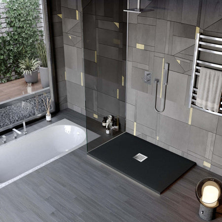 Piatto-Doccia-Mineralmarmo-effetto-pietra-made-in-Italy-scarico-centrale-colore-Nero-modello-AMALFI