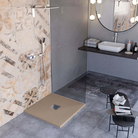 Piatto-Doccia-Mineralmarmo-effetto-pietra-made-in-Italy-scarico-centrale-colore-Tortora-modello-AMALFI