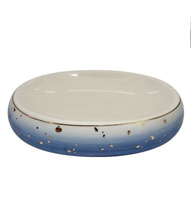 Piatto Piattino Porta Sapone Saponetta Bagno In Ceramica Bianco Blu Arredo 79968