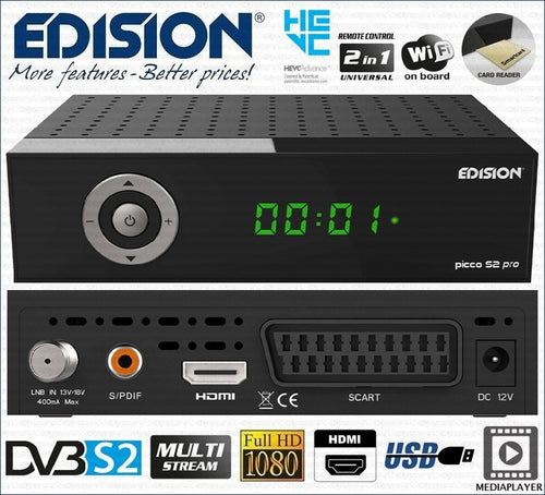 Edision PICCO S2 PRO DVB-S2 H.265/HEVC Multistream FULL HD Wifi