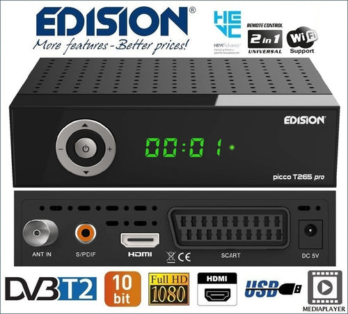 EDISION PICCO T265 PRO Terrestre DVB-T2 FULL HD H.265 HEVC 10 bit