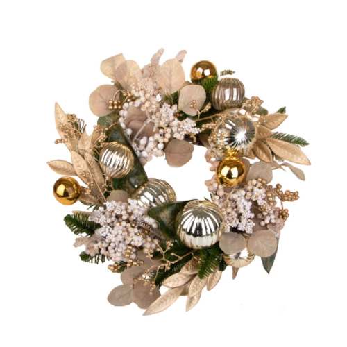 Corona con palline d'oro in sintetico per decorazioni natalizie