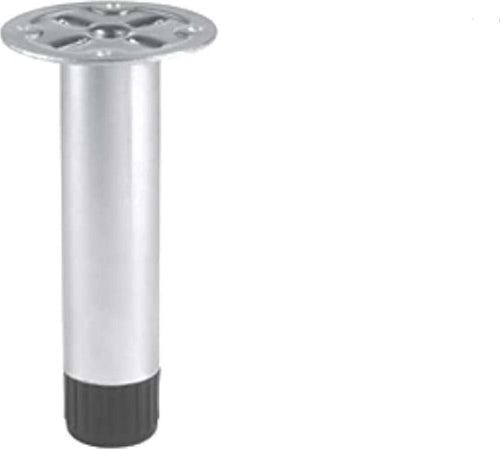 PIEDE-TONDO-REGOLABILE-IN-ACCIAIO-CON-FINITURA-ZINCATA---PIASTRA-PER-ATTACCO-AL-MOBILE---Ø28MMxH.120MM