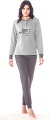 Pigiama  Da Donna In Cotone Con Maglia Manica Lunga E Pantalone Grigio Lungo Moda/Donna/Abbigliamento/Abbigliamento da notte lingerie e intimo/Pigiami e camicie da notte/Pigiami due pezzi Trade Shop italia - Napoli, Commerciovirtuoso.it