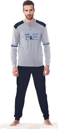 PIGIAMA DA UOMO IN COTONE MAGLIA E PANTALONE LUNGHI BLU NAVY E GRIGIO MI270 Moda/Uomo/Abbigliamento/Pigiami e abbigliamento da notte/Pigiami due pezzi Trade Shop italia - Napoli, Commerciovirtuoso.it