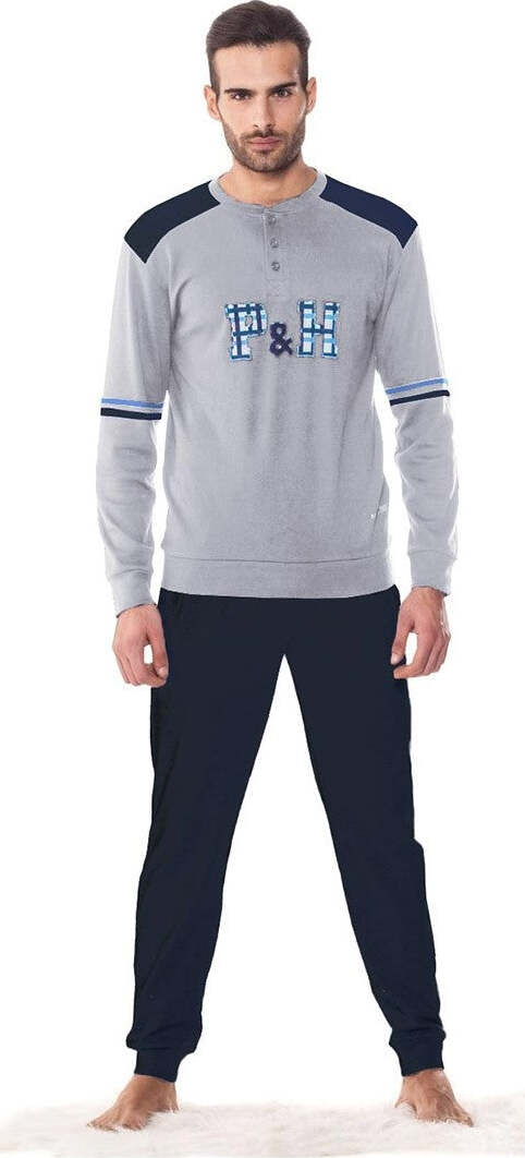 PIGIAMA DA UOMO IN COTONE MAGLIA E PANTALONE LUNGHI BLU NAVY E GRIGIO MI270 Moda/Uomo/Abbigliamento/Pigiami e abbigliamento da notte/Pigiami due pezzi Trade Shop italia - Napoli, Commerciovirtuoso.it