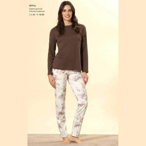 Pigiama Donna Autunno/Inverno Bisbigli BQ292114 – Girocollo Interlock Stampato Manica e Pantalone Lungo