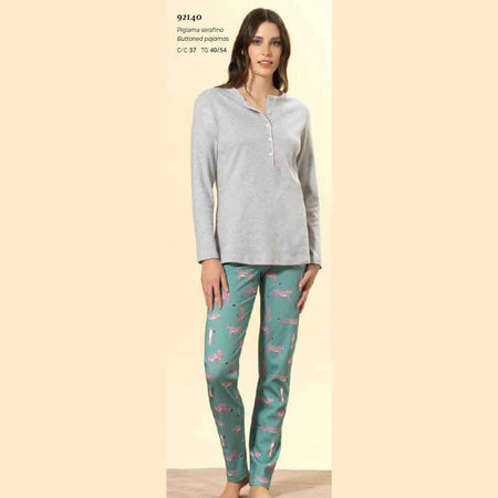 Pigiama Donna Autunno/Inverno Bisbigli BQ292140 – Serafino Interlock Stampato Manica e Pantalone Lungo
