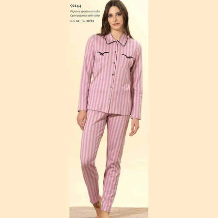 Pigiama Donna Autunno/Inverno Bisbigli BQ292144 – Interlock Stampato Aperto con Collo