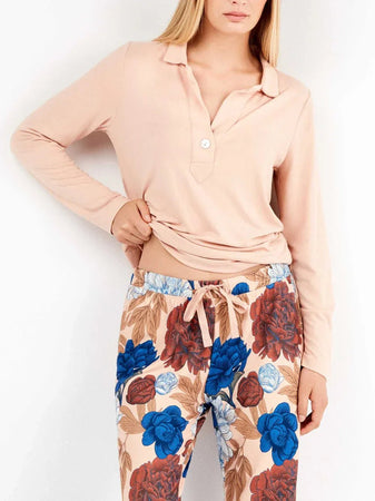 Pigiama Donna Autunno/Inverno Gisela 2/20304S – Set Maglia Morbida con Stampa Floreale