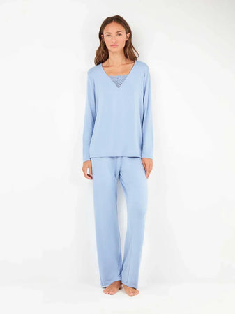 Pigiama Donna Autunno/Inverno Gisela 2/20318S – Monocromatico in Viscosa con Dettaglio Pizzo
