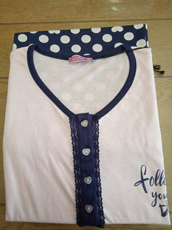 ART. SOFIA Pigiama Donna Estivo Pois Completino Pantaloncini e T-Shirt Mezze Maniche Girocollo Pigiama Estate Completo in Cotone ART. SOFIA pigiama donna L'Orchidea - Siderno, Commerciovirtuoso.it