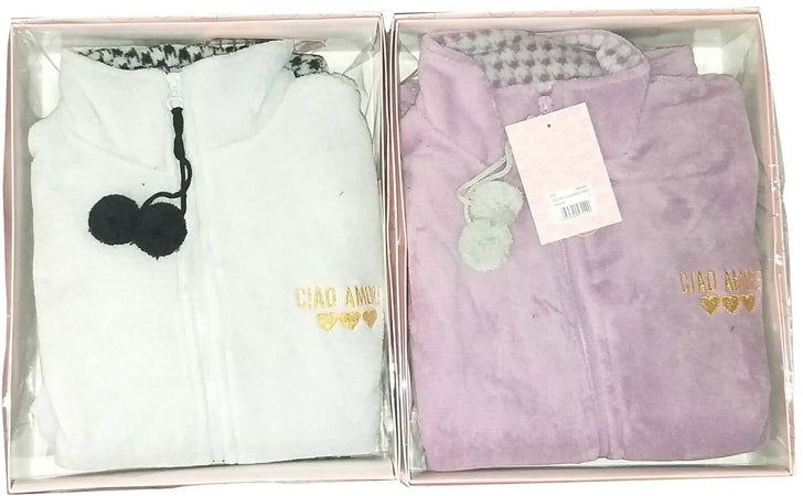 Pigiama Donna In Coral You&me Art. 285 In Pile Con Zip A Due Pezzi Lilla/grigio Perla Grigio Perla/ Nero Invernale Traspirante E Confortevole