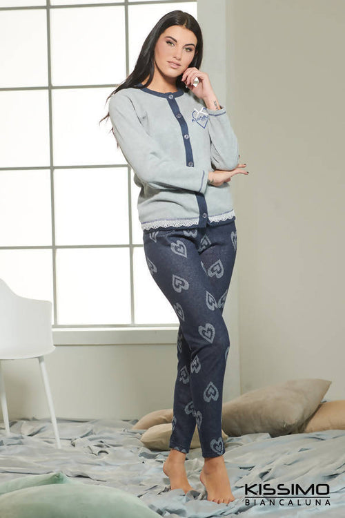 pigiama donna kissimo biancaluna art.ai20d2524 manica lunga a giacca con bottoni pigiama donna L'Orchidea - Siderno, Commerciovirtuoso.it
