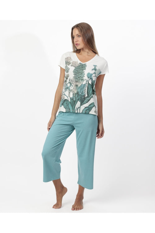 Pigiama Donna Admas 64054 Garden Aqua Primavera/Estate con Pantaloni Palazzo