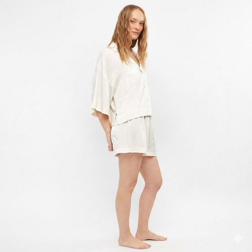 Pigiama Donna Gisela 2/20389S Set Camicia e Short Satin Jacquard Bridal