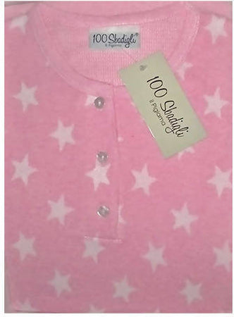 Pigiama Due Pezzi Donna In Felpa 100 Sbadigli Pigiama Girocollo Maglia Con Polsini E Pantalone A Polsini Fantasia Stelle 3 Bottoni Grigio O Rosa Art.2012
