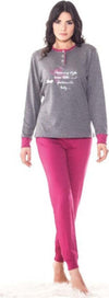Pigiama-Ragazza-Da-Donna-In-Cotone-Maglia-E-Pantalone-Rosa-Lunghi-Manica-Lunga