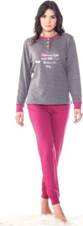 Pigiama-Ragazza-Da-Donna-In-Cotone-Maglia-E-Pantalone-Rosa-Lunghi-Manica-Lunga