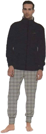 Pigiama Uomo In Pile You&me Art.261 In Pile Con Zip A Due Pezzi Blue Navy/grey Melange E Grey Melang/blue Navy Invernale Traspirante E Confortevole