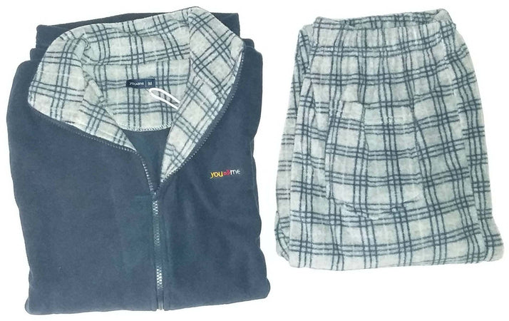 Pigiama Uomo In Pile You&me Art.261 In Pile Con Zip A Due Pezzi Blue Navy/grey Melange E Grey Melang/blue Navy Invernale Traspirante E Confortevole