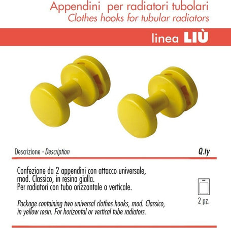 Pika Shop Appendini per Termoarredo Modello Liu' Giallo Confezione da 2 Pezzi Casa e cucina/Bagno/Mobili da bagno/Portasciugamani/Ganci portasciugamani Ogomondo - Martina Franca, Commerciovirtuoso.it