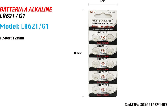 Pile Alkaline Lr621/g1 1.5v 12mah Batterie Bottone Telecomandi Orologi Maxtech Casa, arredamento e bricolage > Materiale Elettrico > Batterie e Pile Trade Shop italia - Napoli, Commerciovirtuoso.it