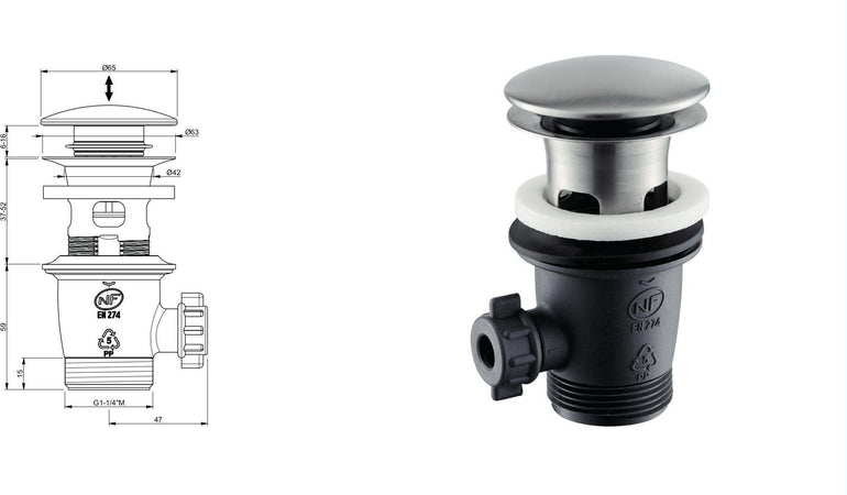 Piletta-da-1”1/4-con-scarico-a-pulsante-in-acciaio-inox-di-Tubico-Nilo