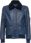 Pilota---Bomber-Uomo-Blu-in-vera-pelle-con-Stemmi-e-vero-collo-Shearling