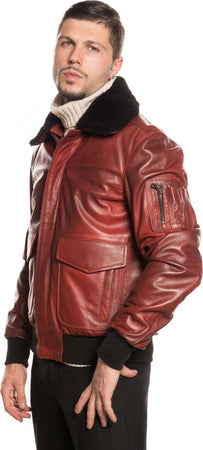 Pilota---Bomber-Uomo-Bordeaux-in-vera-pelle-con-collo-Shearling