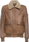 Pilota---Bomber-Uomo-Cuoio-in-vera-pelle-con-collo-in-vero-montone-Beige