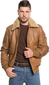 Pilota---Bomber-Uomo-Cuoio-in-vera-pelle-con-collo-in-vero-montone-Beige