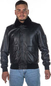 Pilota---Bomber-Uomo-Nero-in-vera-pelle-con-collo-in-vero-montone-nero