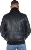 Pilota---Bomber-Uomo-Nero-in-vera-pelle-con-collo-in-vero-montone-nero