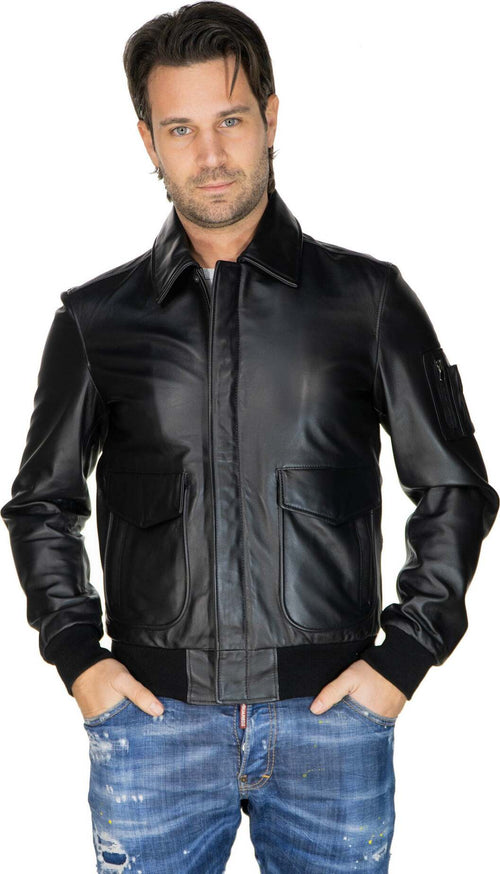 Pilota---Bomber-Uomo-Nero-in-vera-pelle